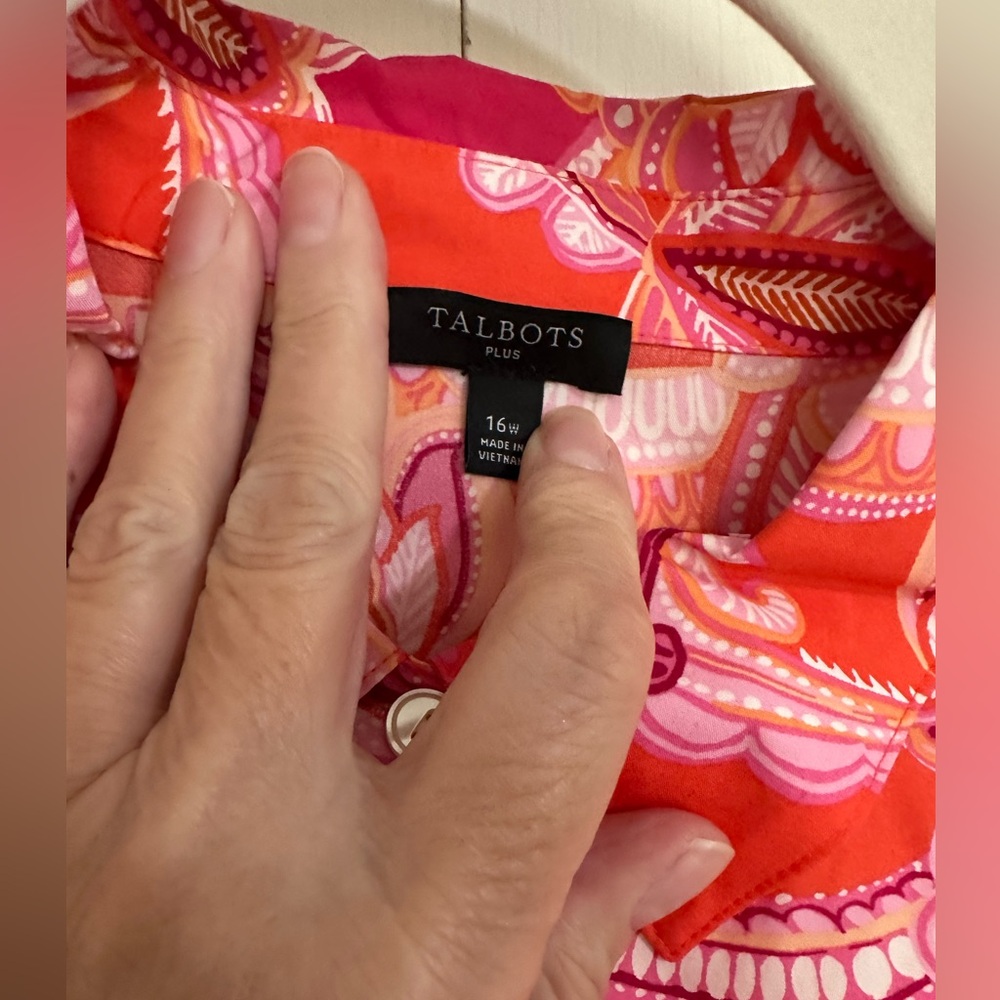 Talbots Red and Pink Paisley Midi Tie-Waist Shirt Dress - Picture 4 of 7